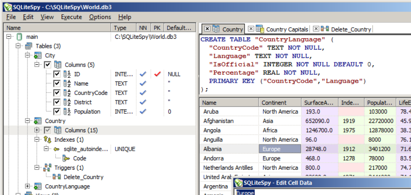 SQLiteSpy screenshot