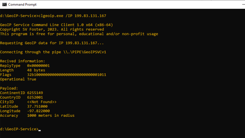 GeoIP Service screenshot
