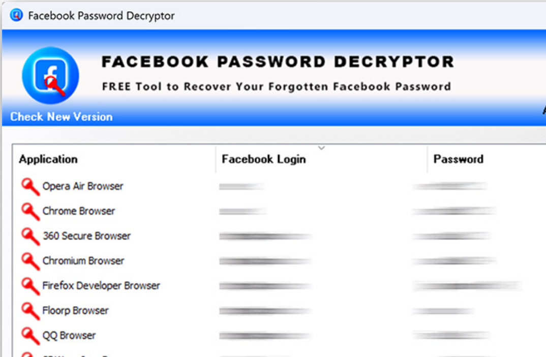 Facebook Password Decryptor screenshot